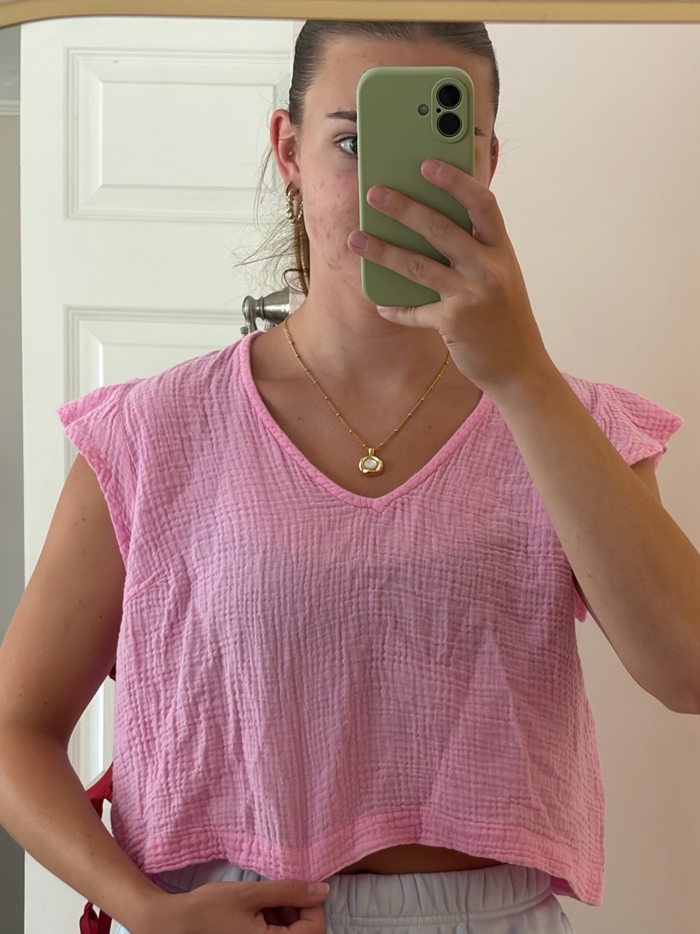 Karlie pink gauze top with ruffle sleeves